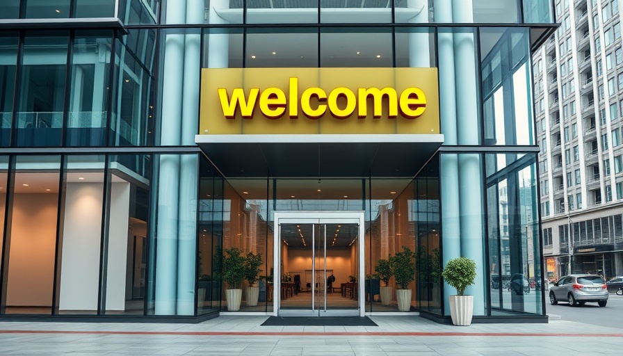 Entrance with welcoming sign at corporate office, Thanksgiving sales.