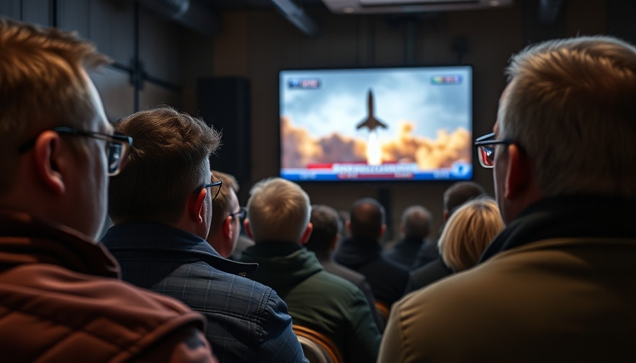 People watching missile news broadcast on TV, intense focus.