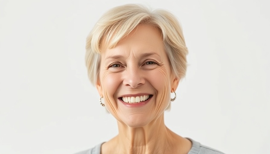 Smiling older woman in a black top, comfort and happiness.