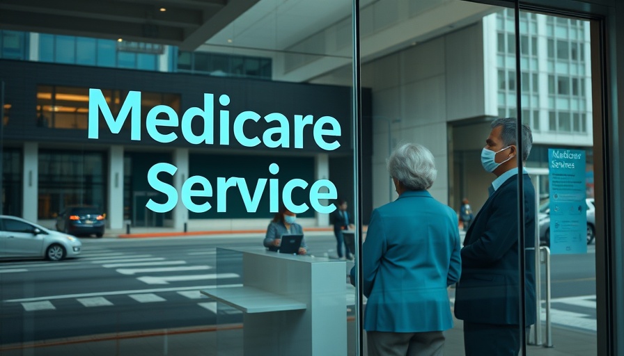 Medicare Advantage office scene with elderly visitors inside.