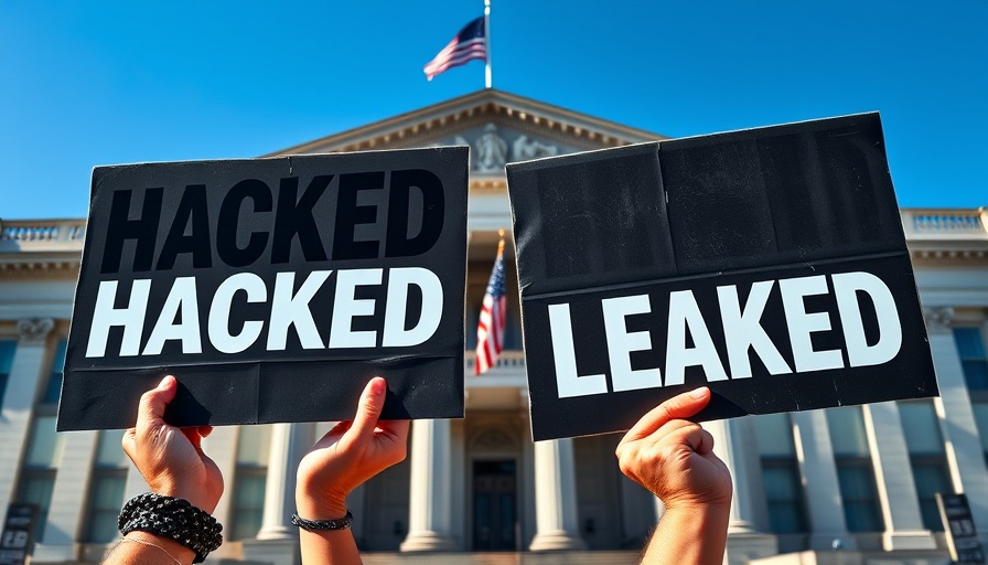 Data breach signs in front of government building.