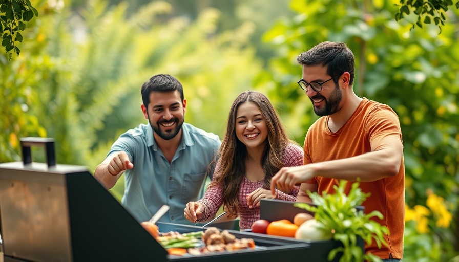 Family grilling vegetables for a healthy diet outdoors.