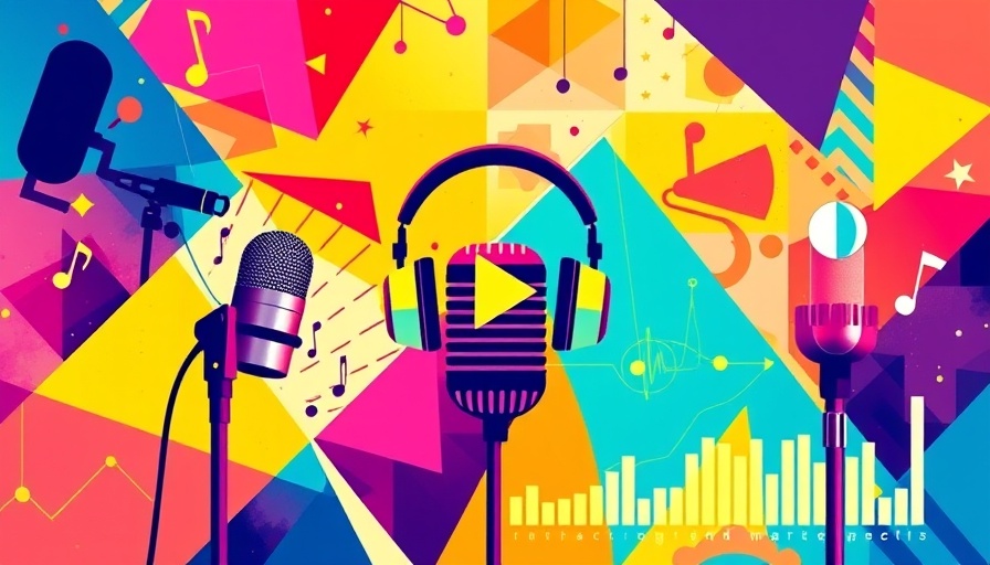 Abstract podcast illustration with microphones and graphs on health trends