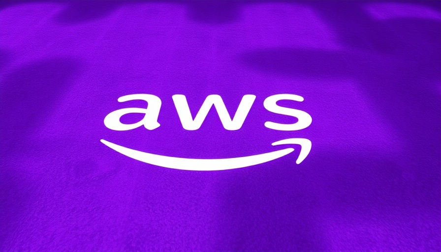 AWS logo projected on purple floor, vibrant lighting.