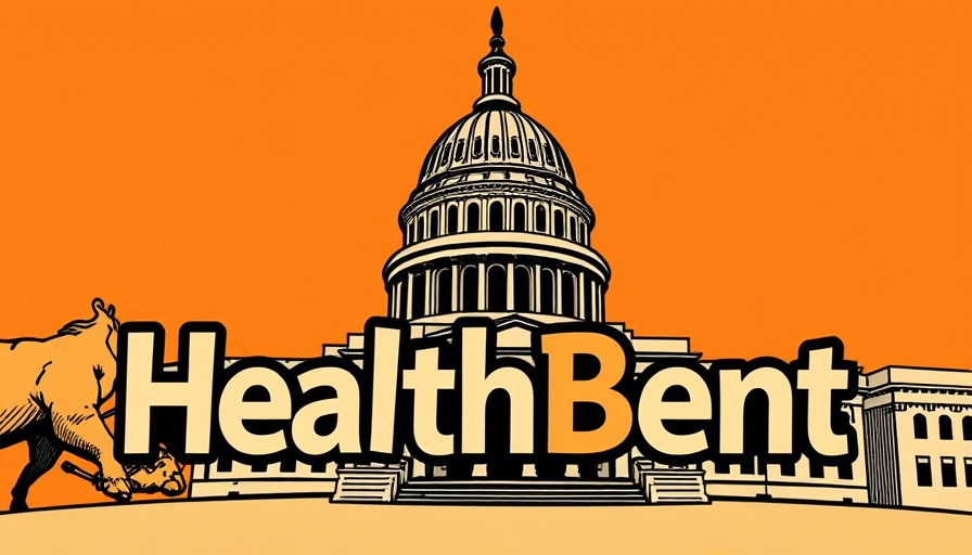 HealthBent text with Capitol illustration on orange background