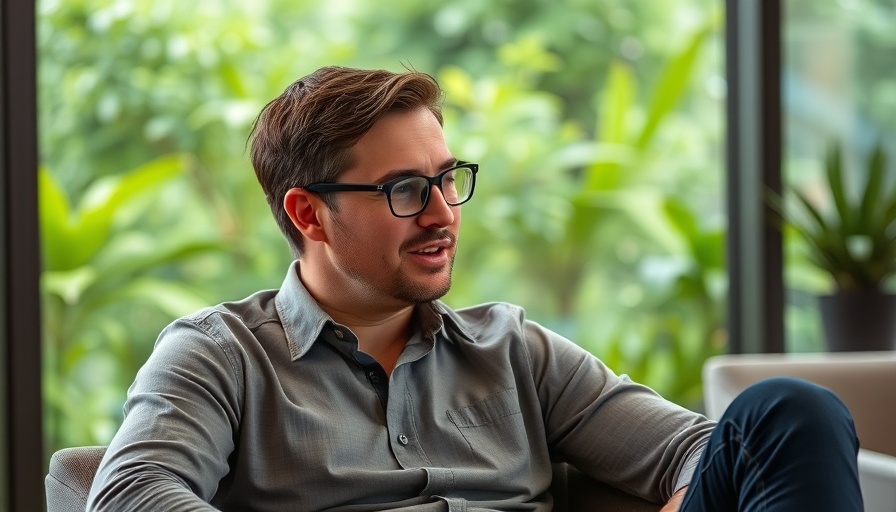 Man in glasses talking, indoor and outdoor setting, natural light.