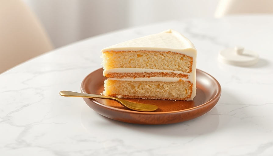 Delicious vanilla cake slice on marble table, beauty tips backdrop.
