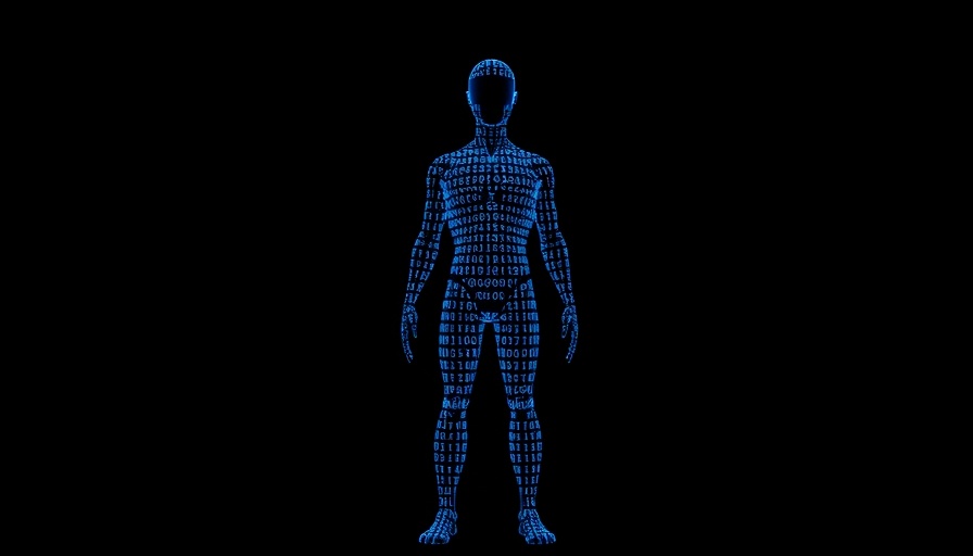 Futuristic AI art depicting a digital humanoid figure with binary code.