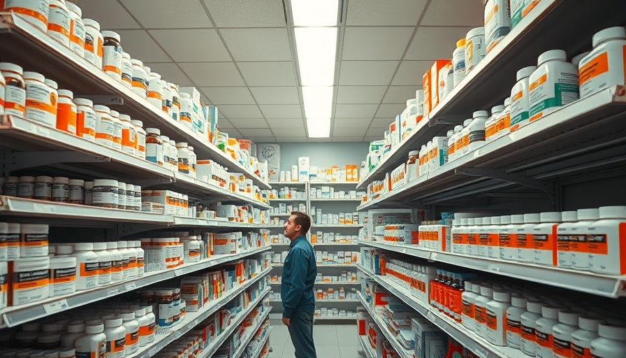 Pharmacy shelves with medications and person, depicting pharmacy closures.