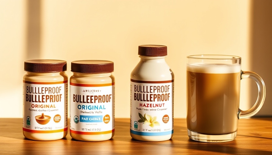 Variety of Bulletproof healthy coffee creamers with coffee.