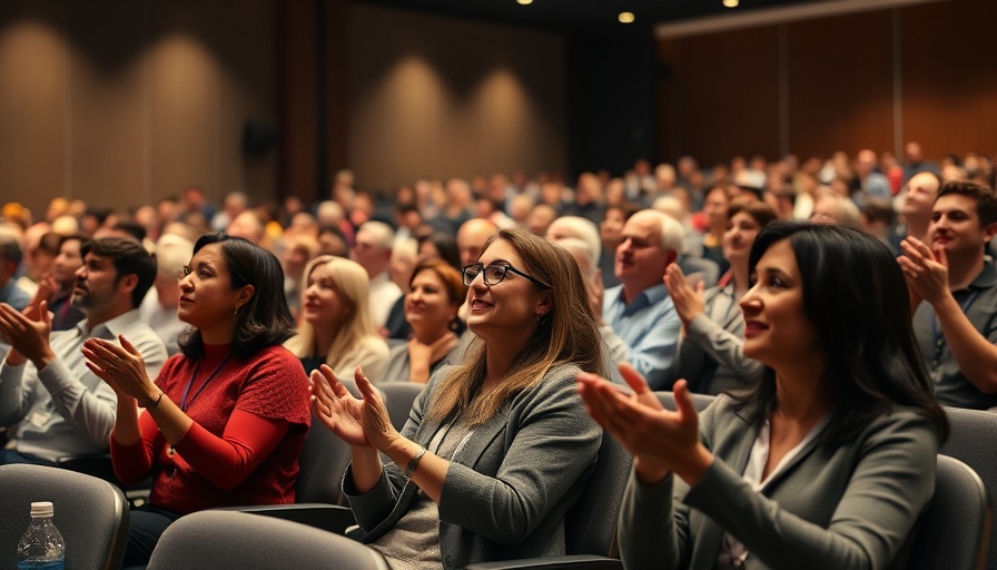 Audience at AI in healthcare conference clapping and engaged