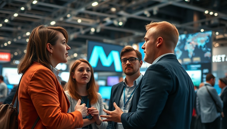 AI in Healthcare professionals discussing at tech conference.