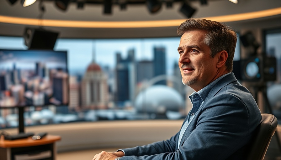 Man in TV studio discussing urban topics, related to robotaxi service