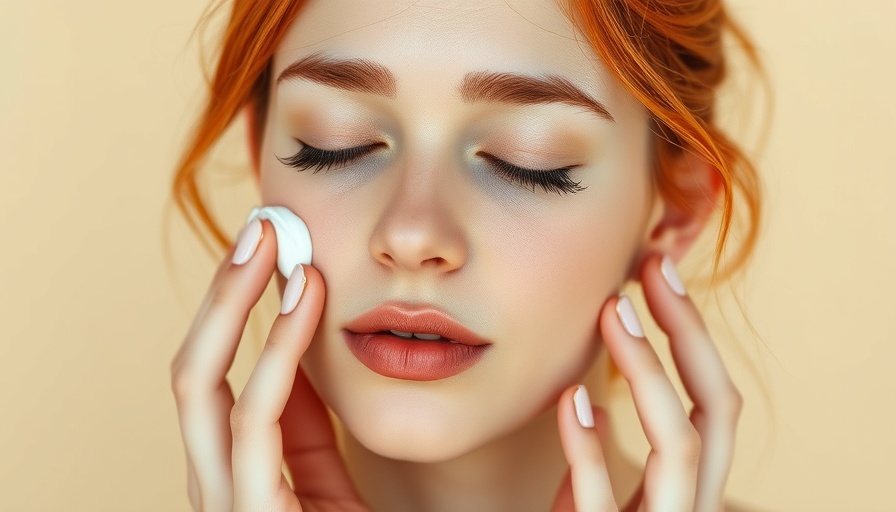 Young woman applying body serum, serene expression, minimalist background.