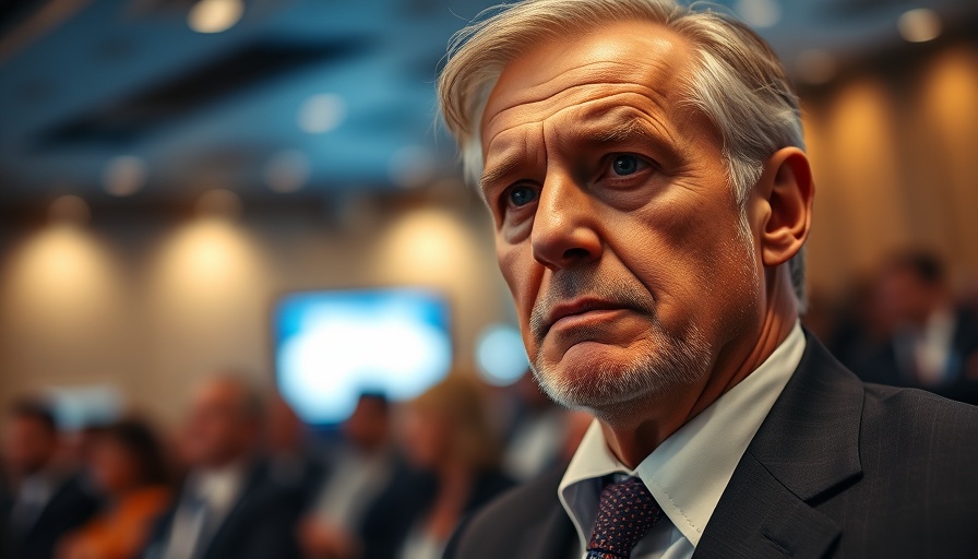Middle-aged man in conference, serious, Silicon Valley politics.