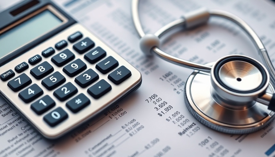 Calculator and stethoscope on financial document, health insurer security theme.