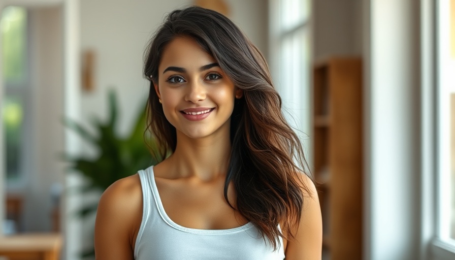 Casual young woman in white tank top in bright indoor setting