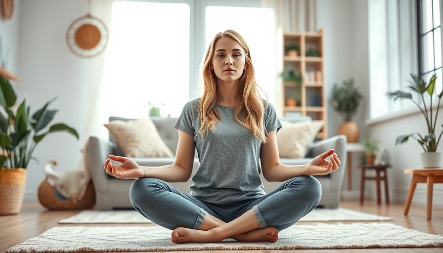 Calm woman in cozy living room, meditative pose, enhancing sex drive topic.