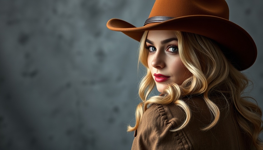 Cinematic portrait of a blonde woman in a cowboy hat for Raspberry Pi 500.