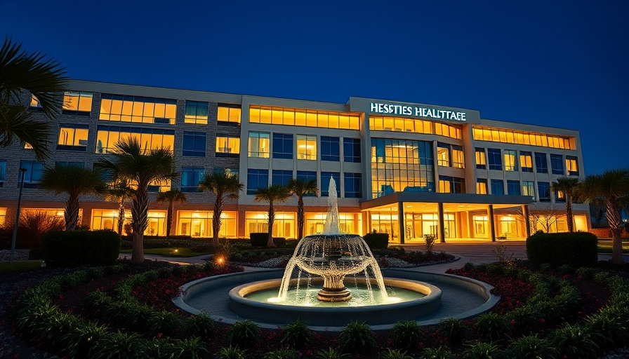 Elegant healthcare facility building illuminated at night