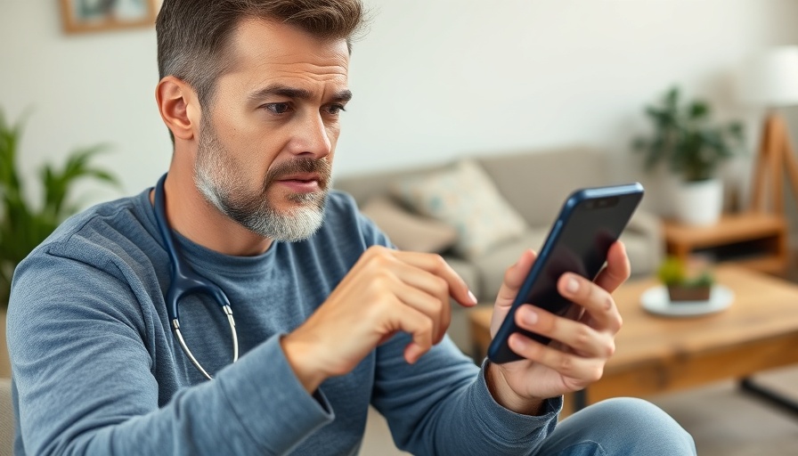 Virtual care consultation on smartphone in cozy living room.