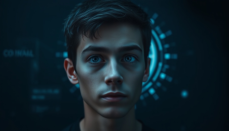 Young man facing surveillance eye, cinematic theme, censorship lawsuit.