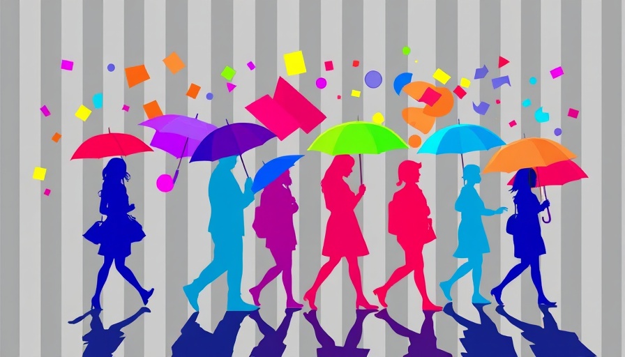 Abstract image of people with umbrellas, Databricks fundraising theme.
