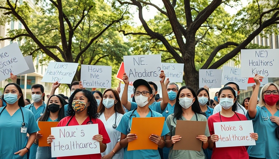 Healthcare workers protest with signs during Kaiser healthcare strike.