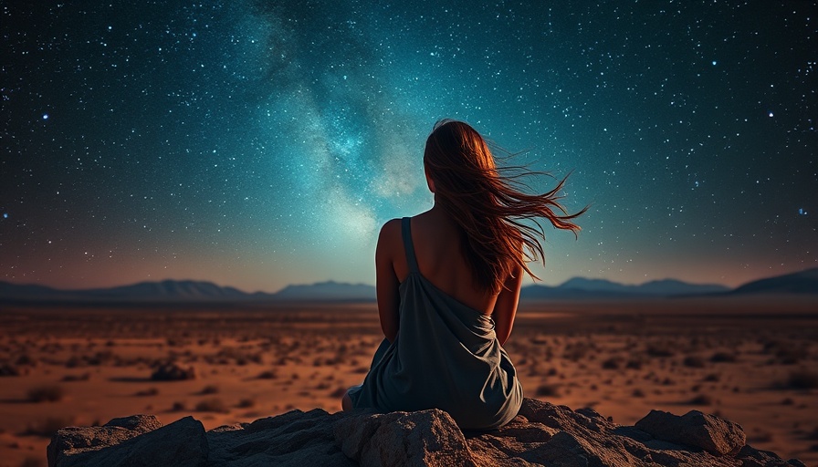 Woman under starry sky, Zodiac Signs, reflecting in desert