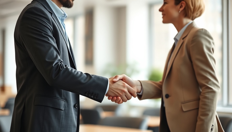 Business handshake in office with GoodRx CEO in focus.