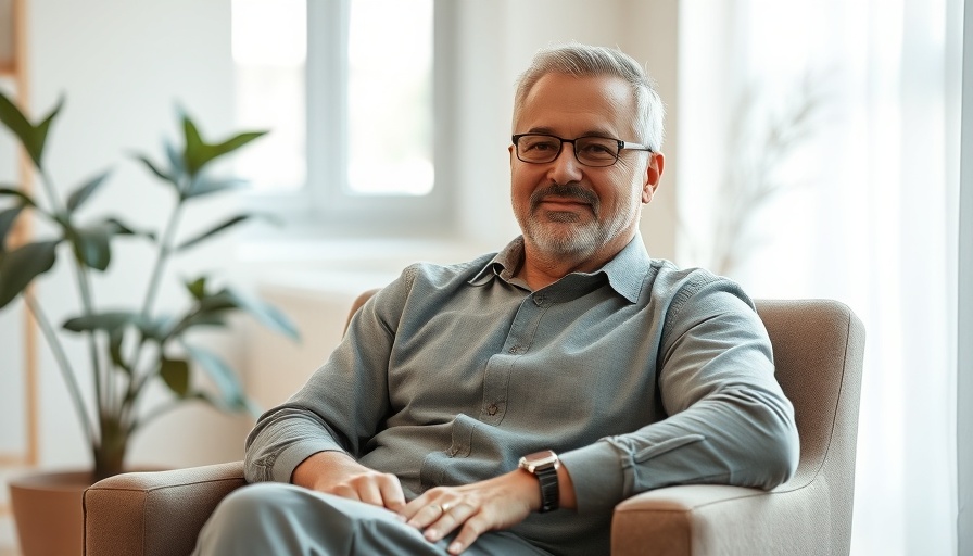 Middle-aged man relaxing indoors, Colonoscopy Costs context.