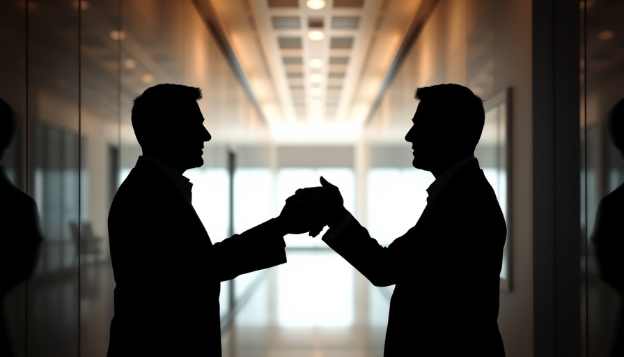 Businessmen shaking hands in office promoting healthcare sustainability.