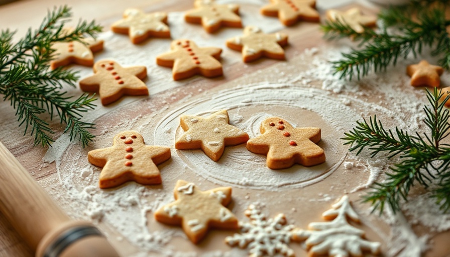 Festive baking scene highlighting flour safety with gingerbread cookies.