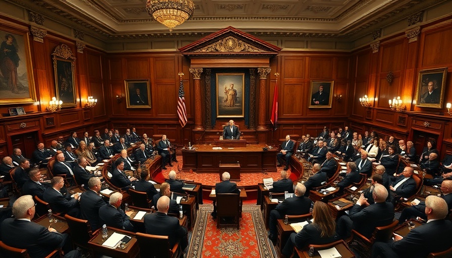 Congressional session discussing defense budget in a grand chamber.