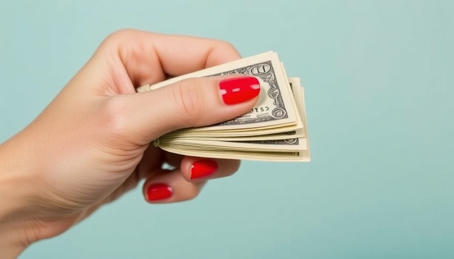 Hand with red nails gripping dollar bills, financial astrology concept