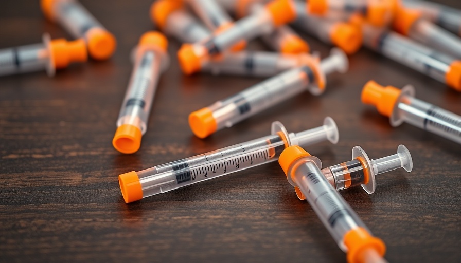 Syringes for syringe exchange programs on wooden surface