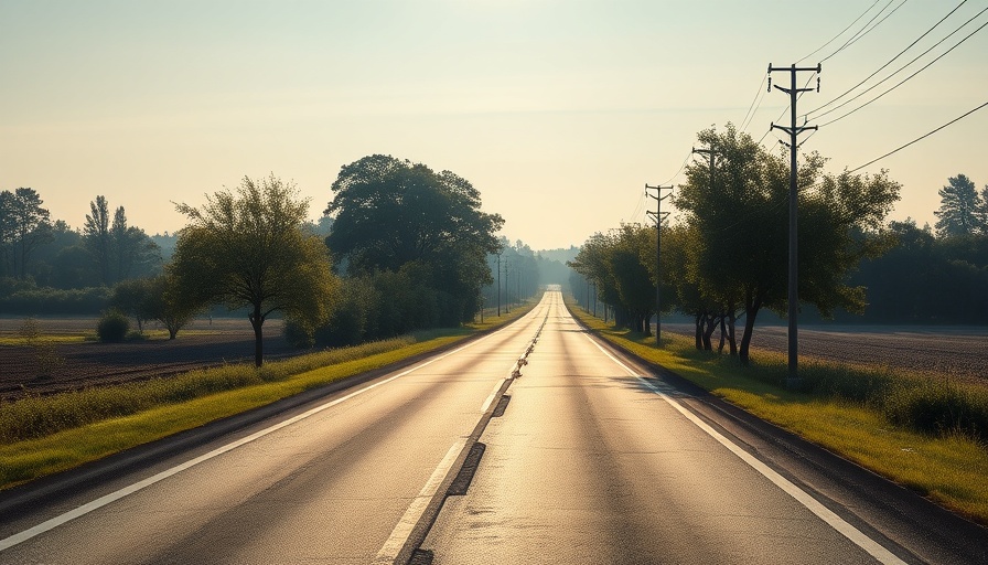 Open rural road under clear sky, leading into the distance.