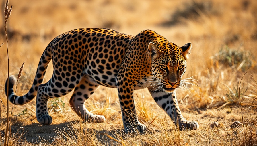 Majestic leopard prowling in savanna for Leopard Conservation awareness.