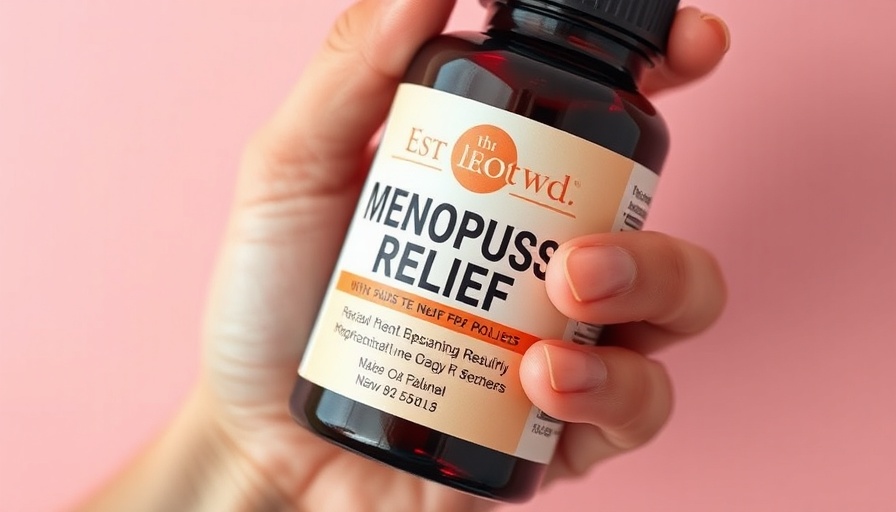 Menopause relief supplement bottle in hand on pastel background