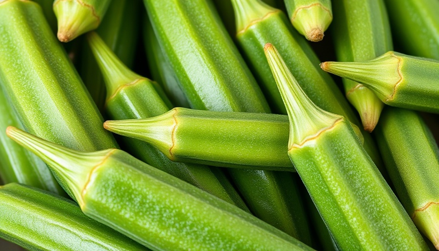 Fresh green okra close-up showcasing texture and natural shine.