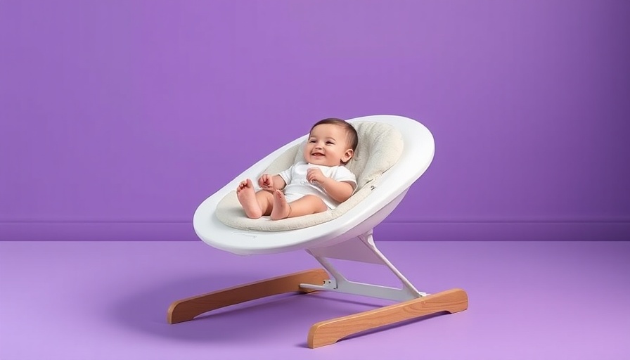 Elvie smart bouncer with baby, sleek design, soft lighting.