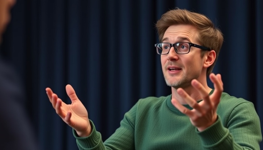 Speaker in green sweater during interview about Sam Altman lawsuit