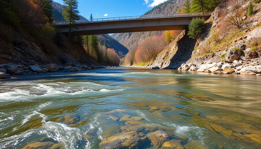 Pristine river under a bridge representing freshwater extinction.