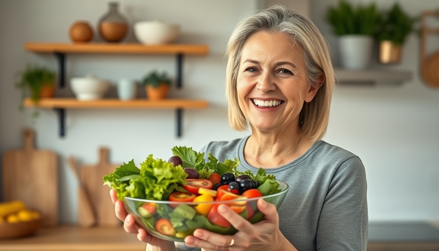 Woman enjoying fresh salad in kitchen for cognitive enhancement.