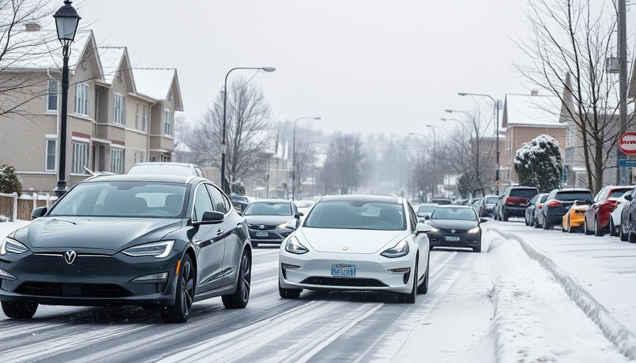 Electric vehicles on snowy road highlighting adoption in winter.