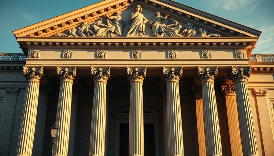 Elegant courthouse with columns symbolizes prospect bankruptcy.