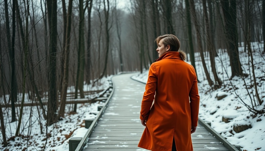 Person walking in snowy forest, evoking nature sounds serenity.
