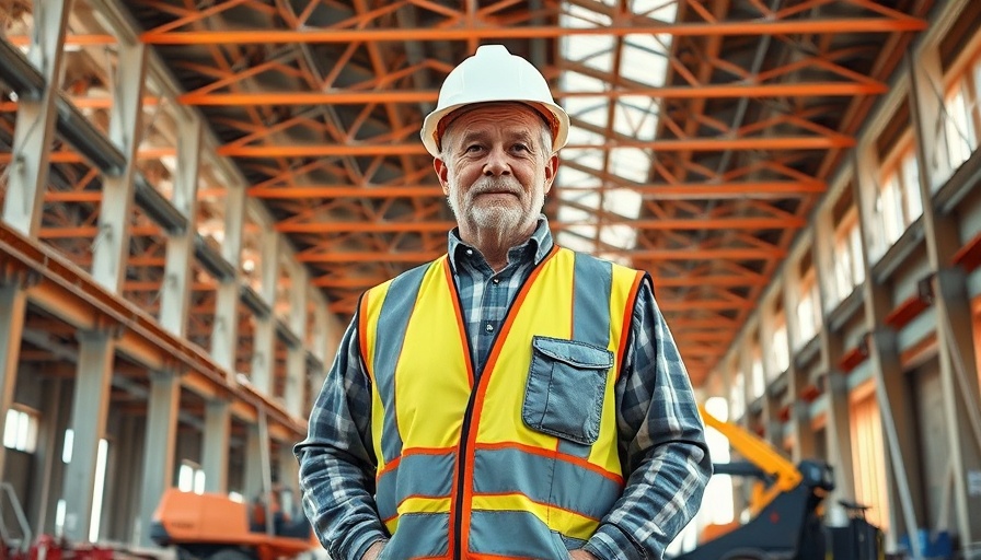Construction worker at building site, mental health focus.