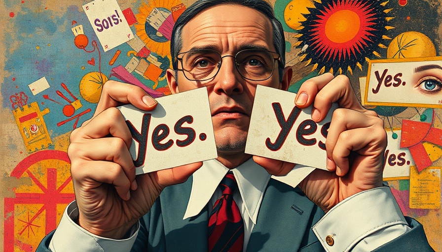 Surreal illustration on abortion rights with 'Yes' cards and paper tearing.