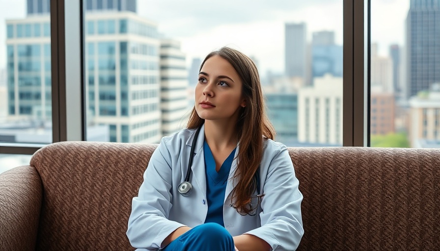 Young female doctor contemplating primary care doctor shortage.